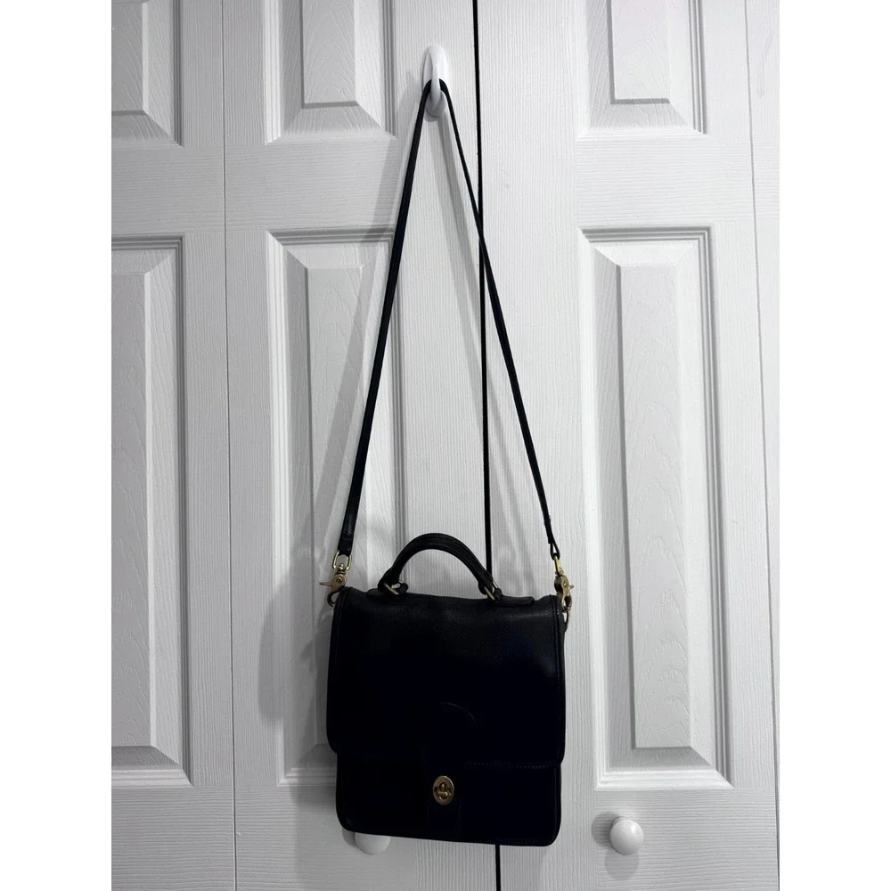 Vintage Coach Willis Top Handle cross Bag Women's Black Leather Inner Pockets
